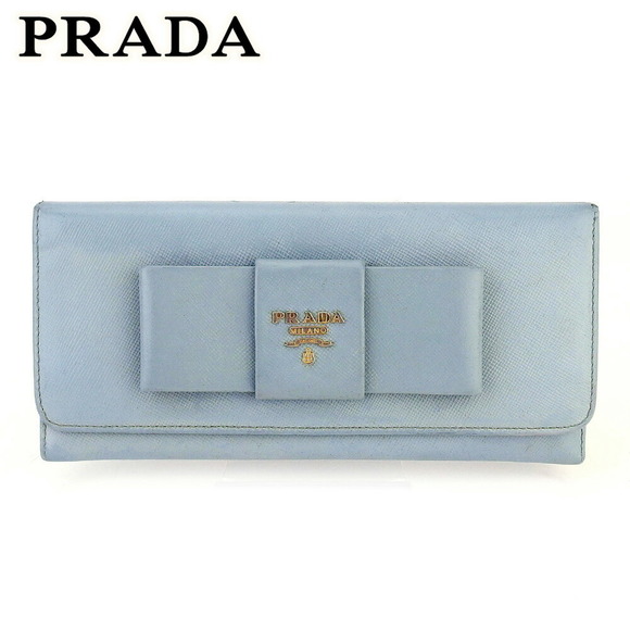Prada leather blue Wallet zipper ribbon Saffiano long - Picture 1 of 6